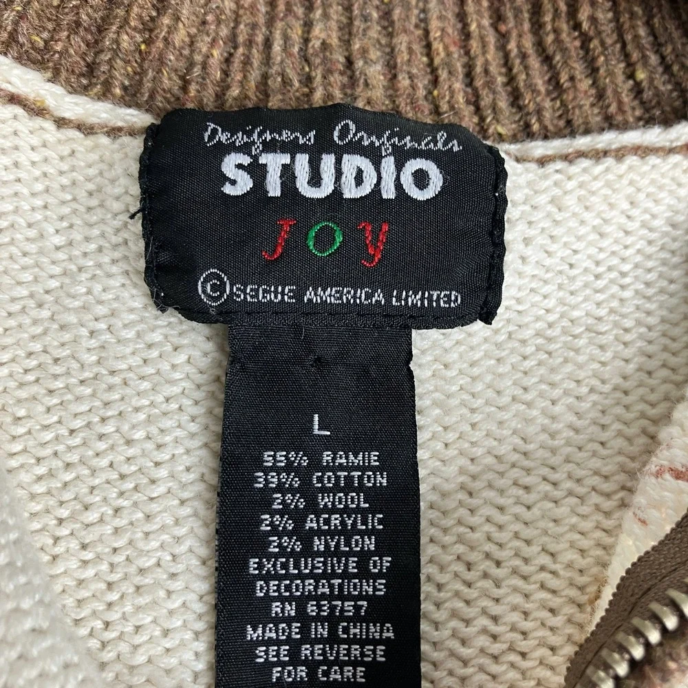 Vintage‎ Designers Originals Studio Joy Sweater Vest Womens L Cream Snowman Zip